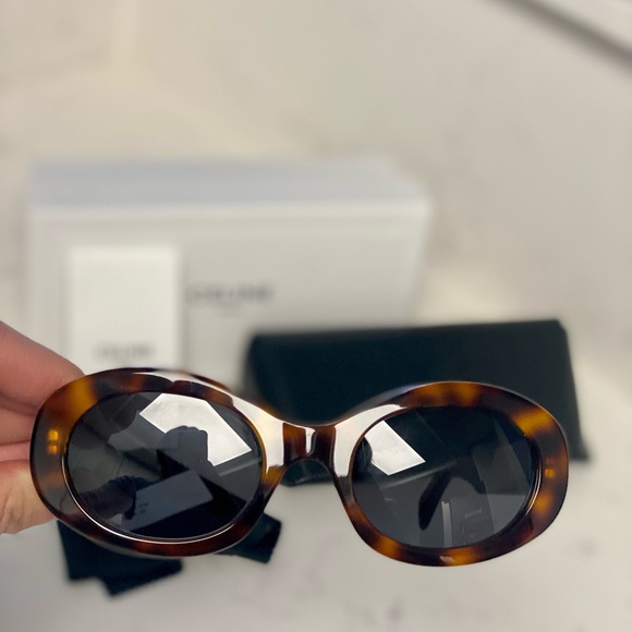 Celine Triomphe 52mm Oval Sunglasses in Havana Smoke (Brown Tortoise) - Picture 6 of 6